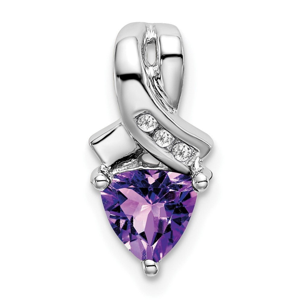 14k White Gold Trillion Amethyst and Real Diamond Pendant