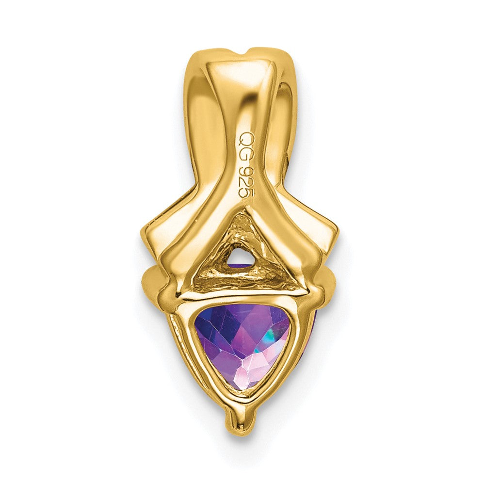 14K Yellow Gold Trillion Amethyst and Real Diamond Pendant