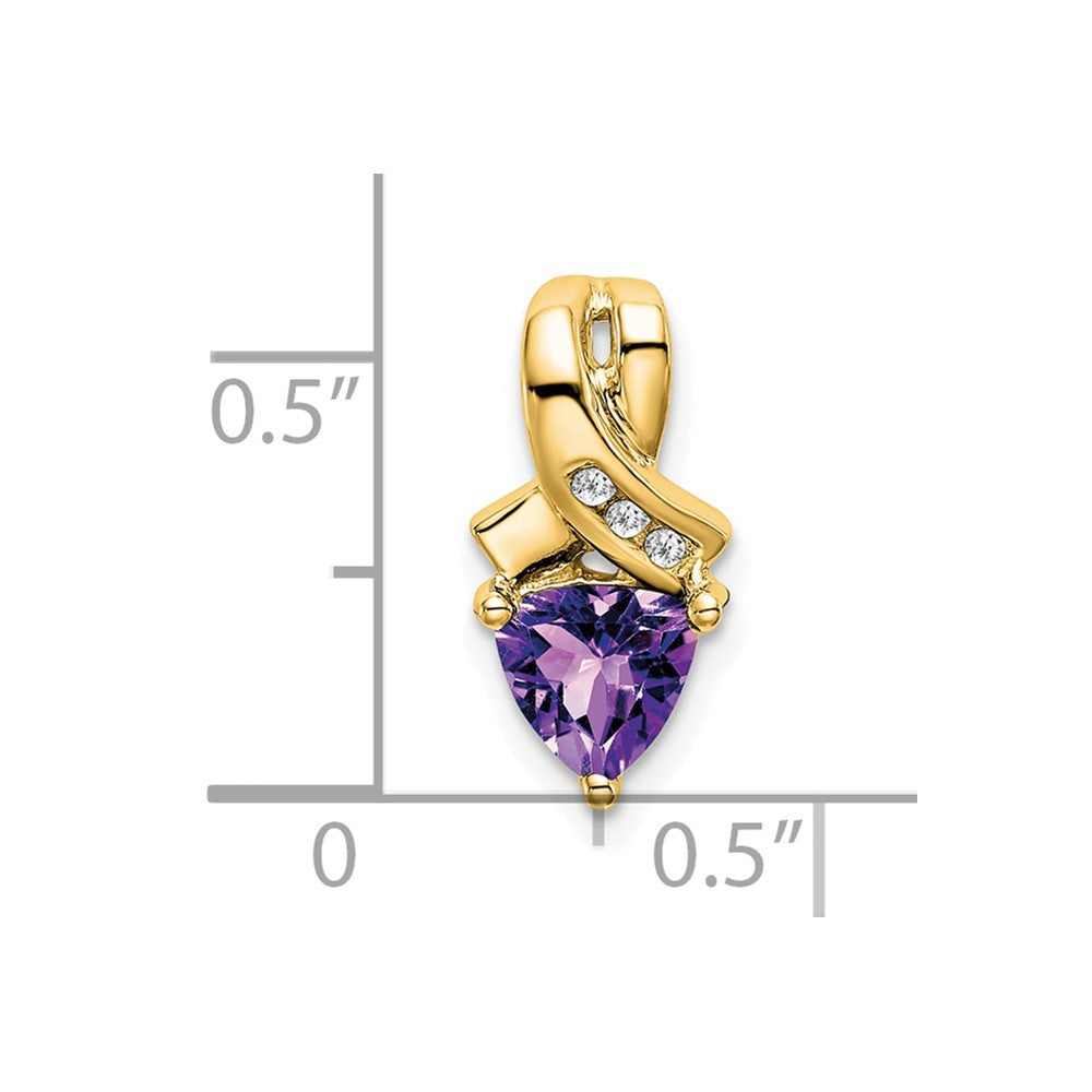 14K Yellow Gold Trillion Amethyst and Real Diamond Pendant