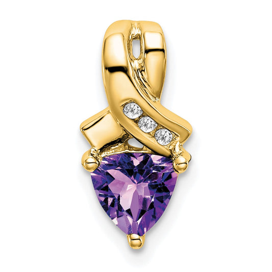 14K Yellow Gold Trillion Amethyst and Real Diamond Pendant