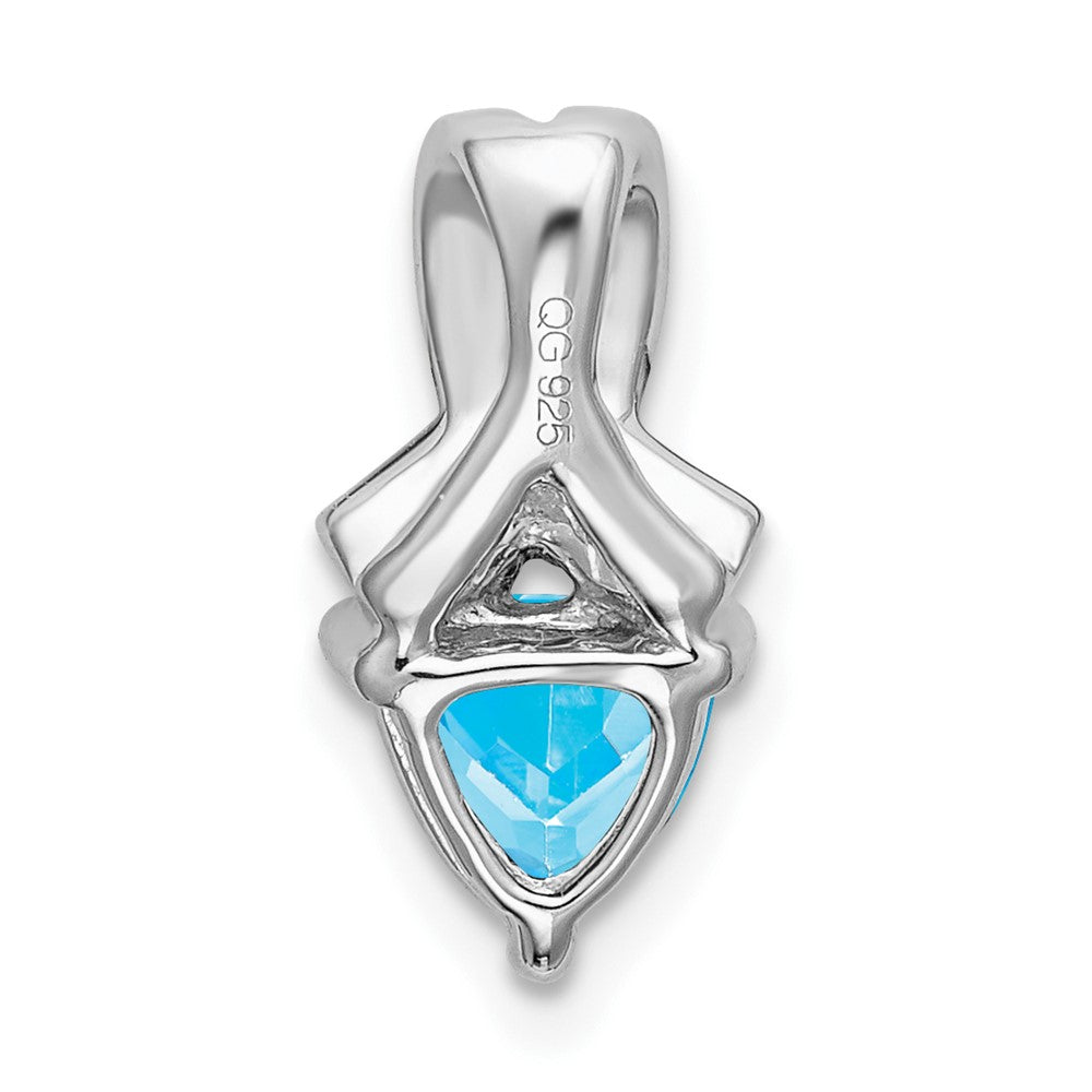 14k White Gold Trillion Blue Topaz and Real Diamond Pendant