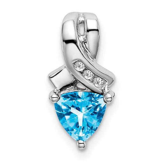 14k White Gold Trillion Blue Topaz and Real Diamond Pendant