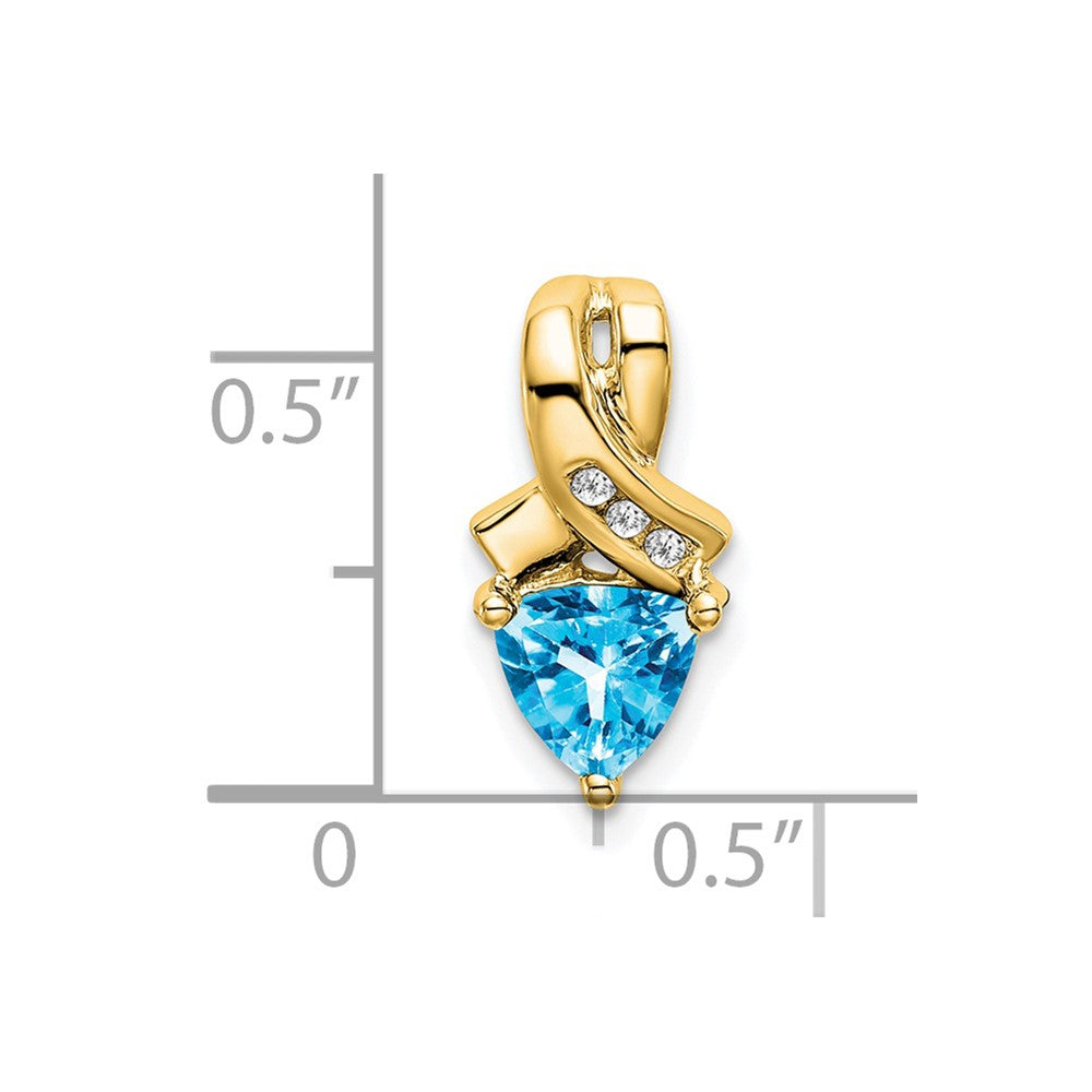 14K Yellow Gold Trillion Blue Topaz and Real Diamond Pendant