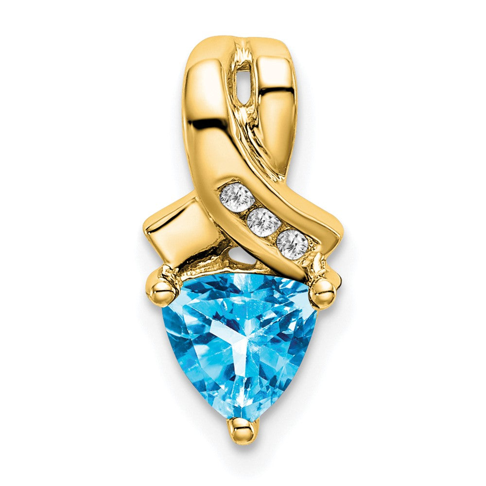 14K Yellow Gold Trillion Blue Topaz and Real Diamond Pendant