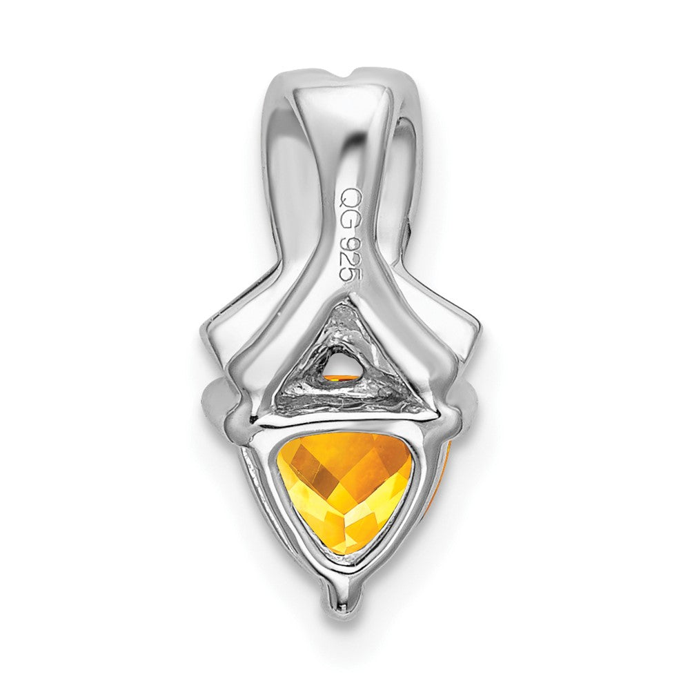 14k White Gold Trillion Citrine and Real Diamond Pendant