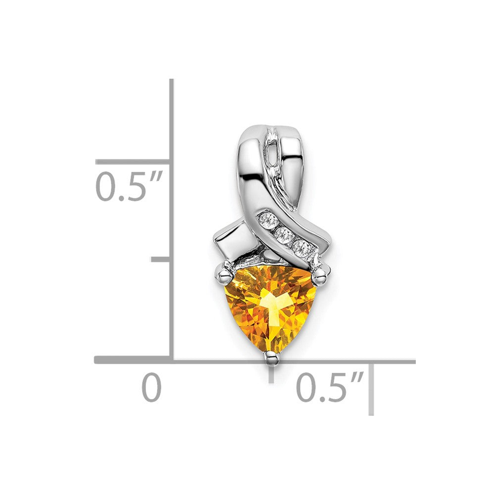 14k White Gold Trillion Citrine and Real Diamond Pendant