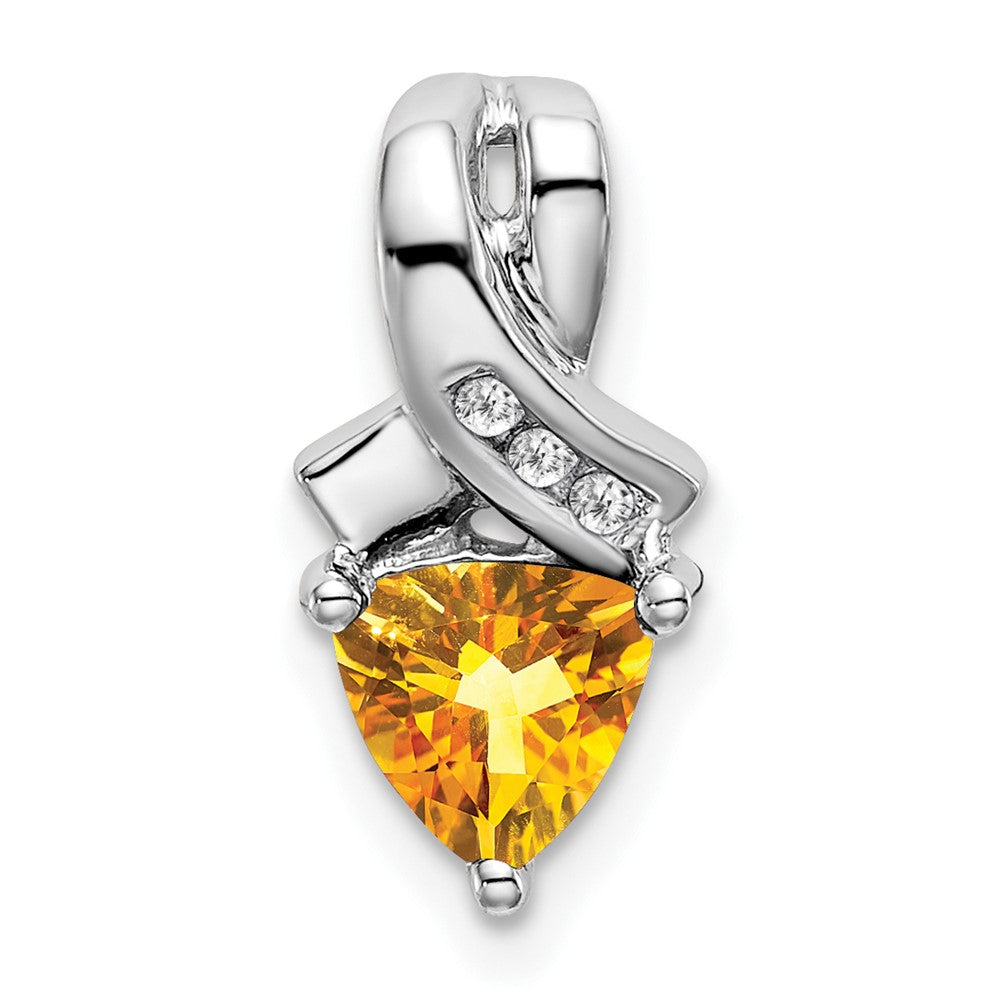 14k White Gold Trillion Citrine and Real Diamond Pendant