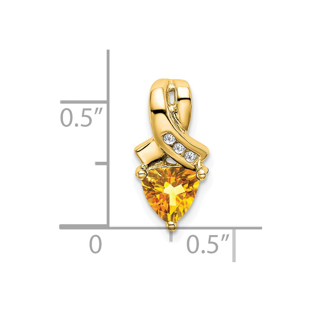 14K Yellow Gold Trillion Citrine and Real Diamond Pendant