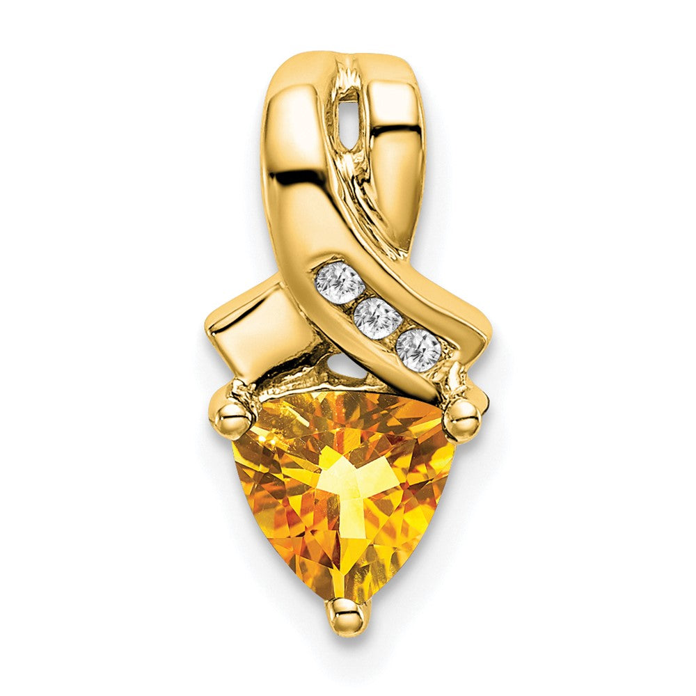 14K Yellow Gold Trillion Citrine and Real Diamond Pendant