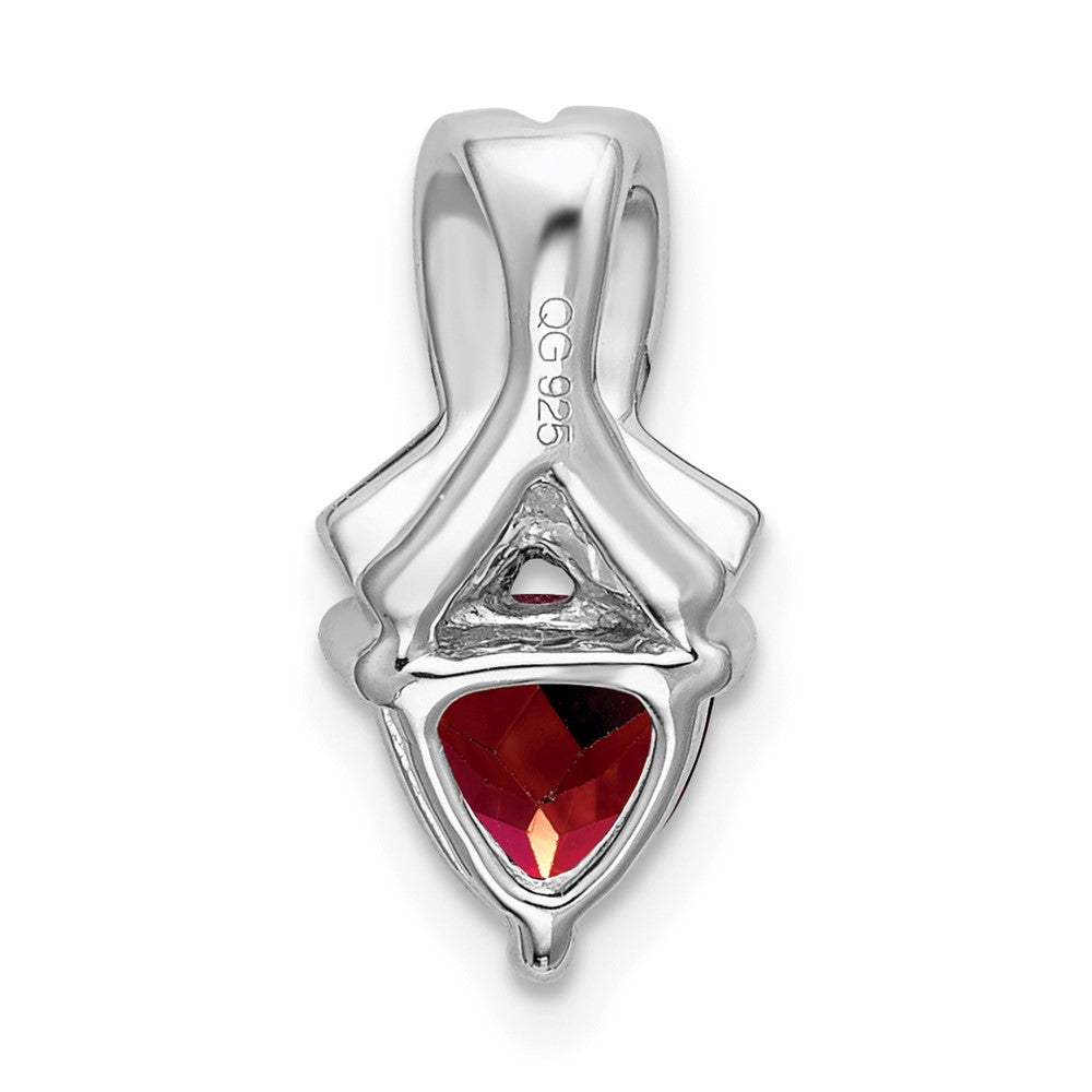 14k White Gold Trillion Garnet and Real Diamond Pendant