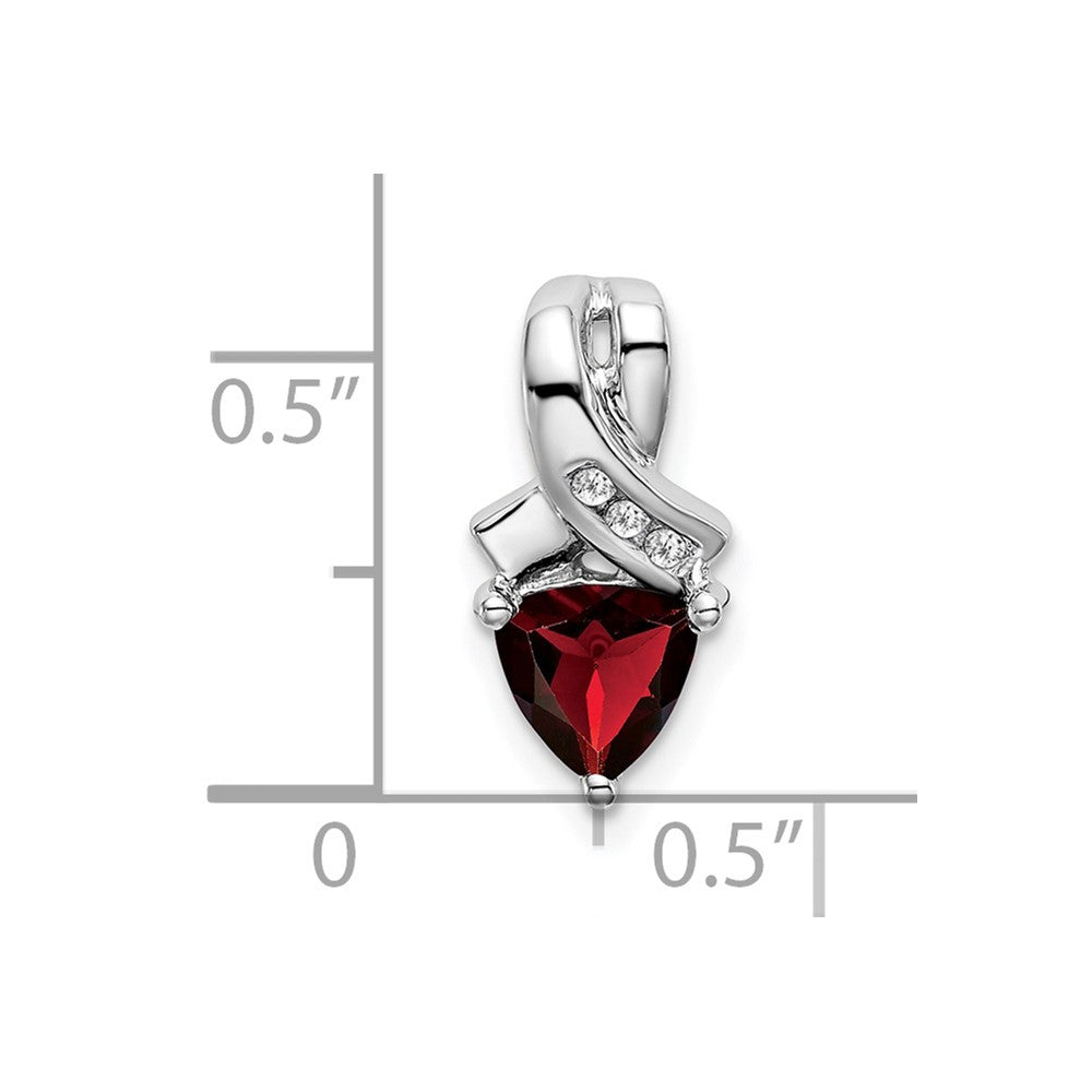 14k White Gold Trillion Garnet and Real Diamond Pendant