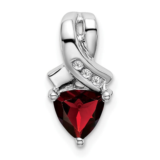 14k White Gold Trillion Garnet and Real Diamond Pendant