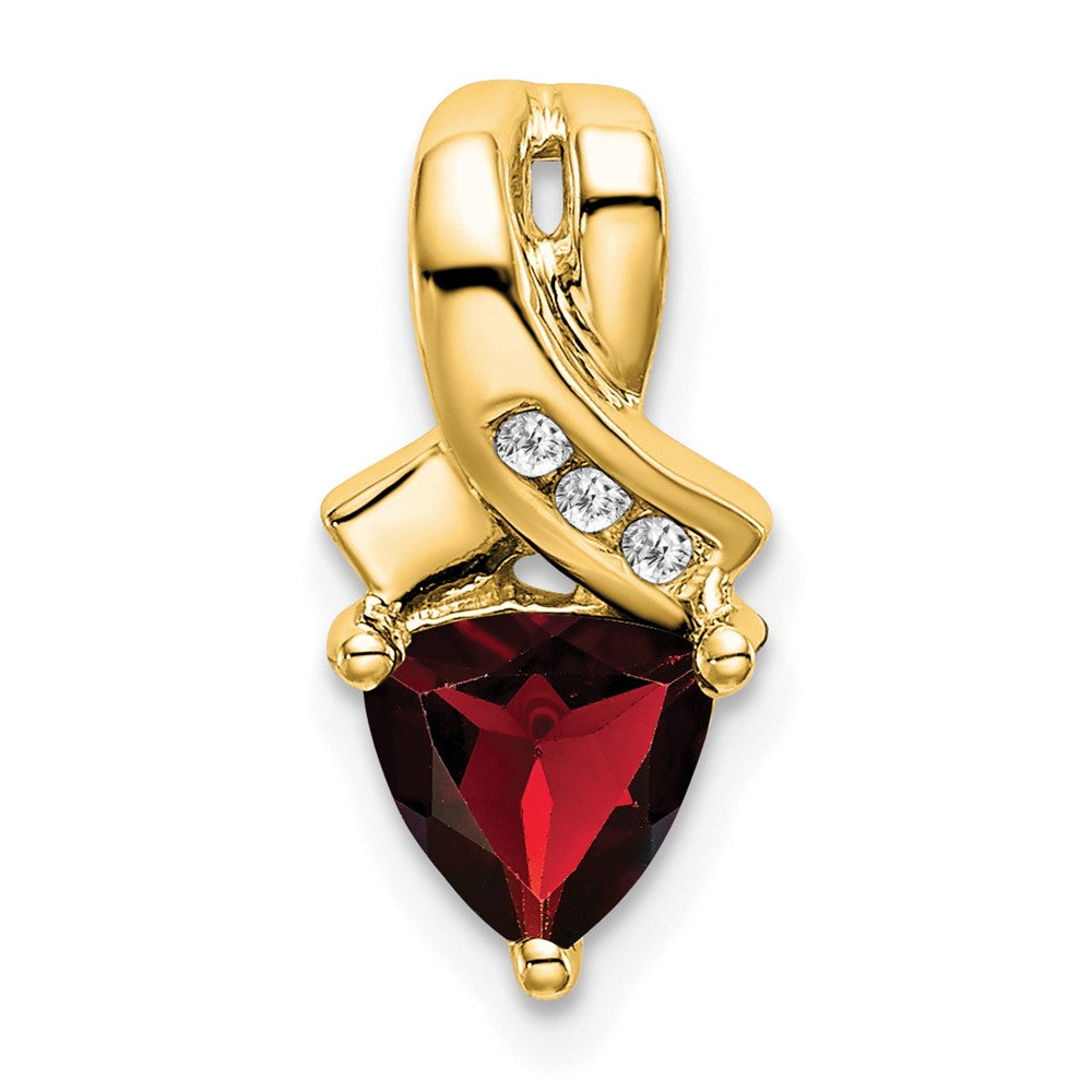 14K Yellow Gold Trillion Garnet and Real Diamond Pendant