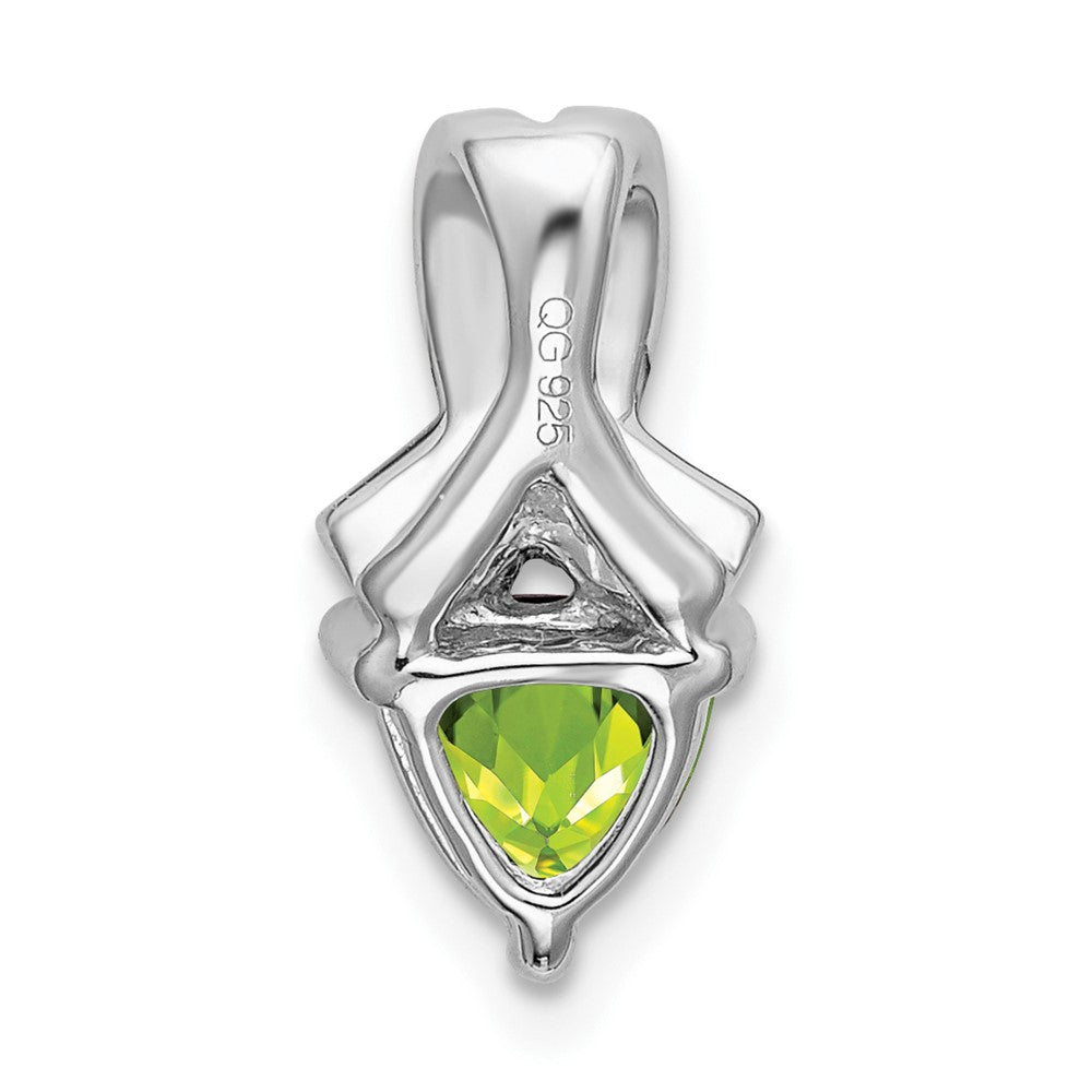 14k White Gold Trillion Peridot and Real Diamond Pendant