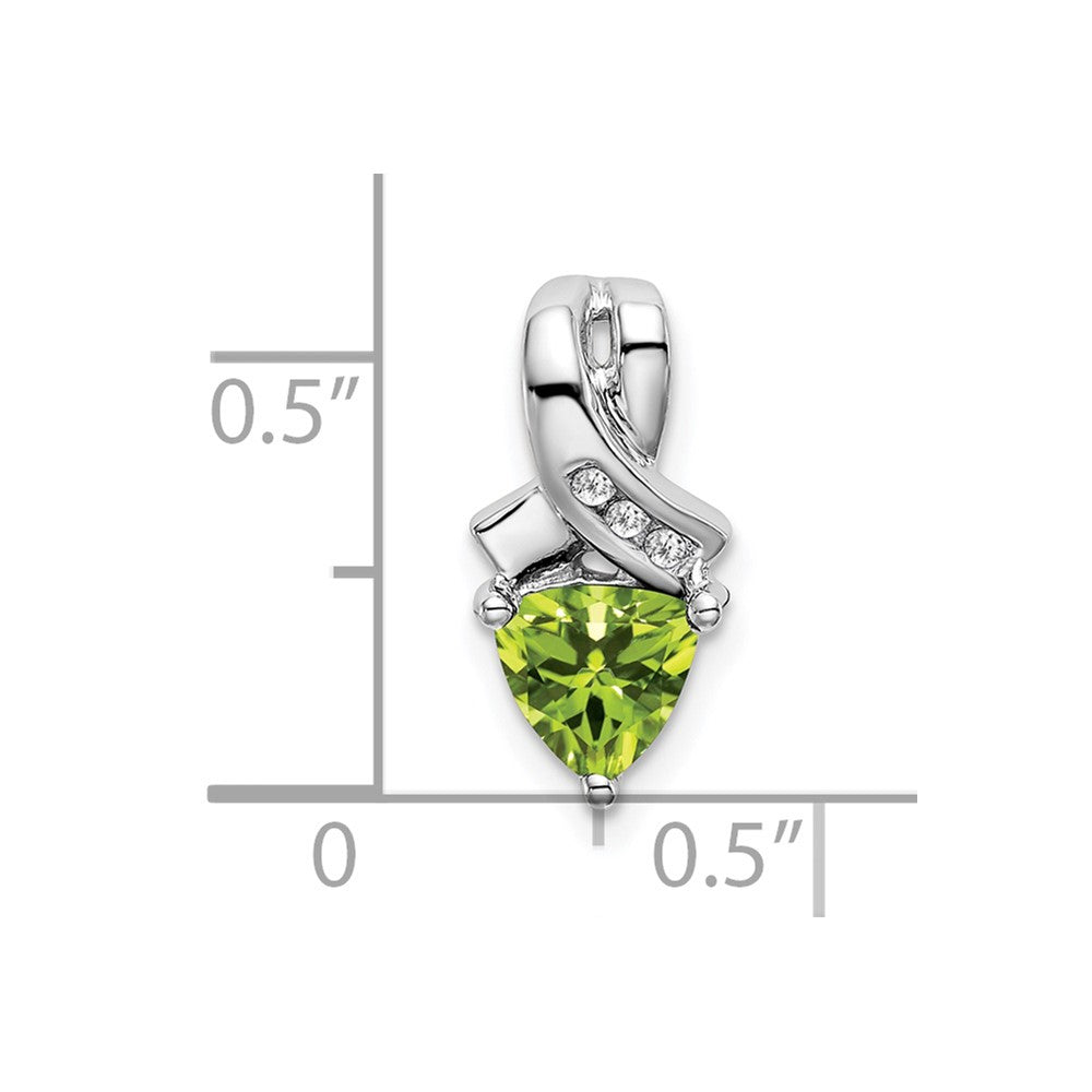 14k White Gold Trillion Peridot and Real Diamond Pendant