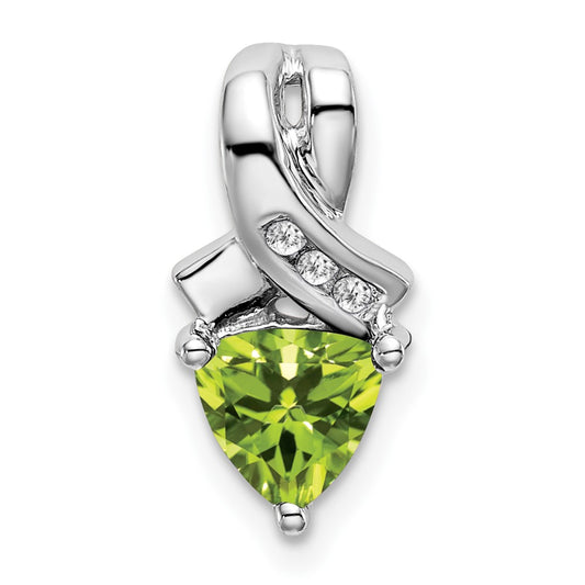 14k White Gold Trillion Peridot and Real Diamond Pendant