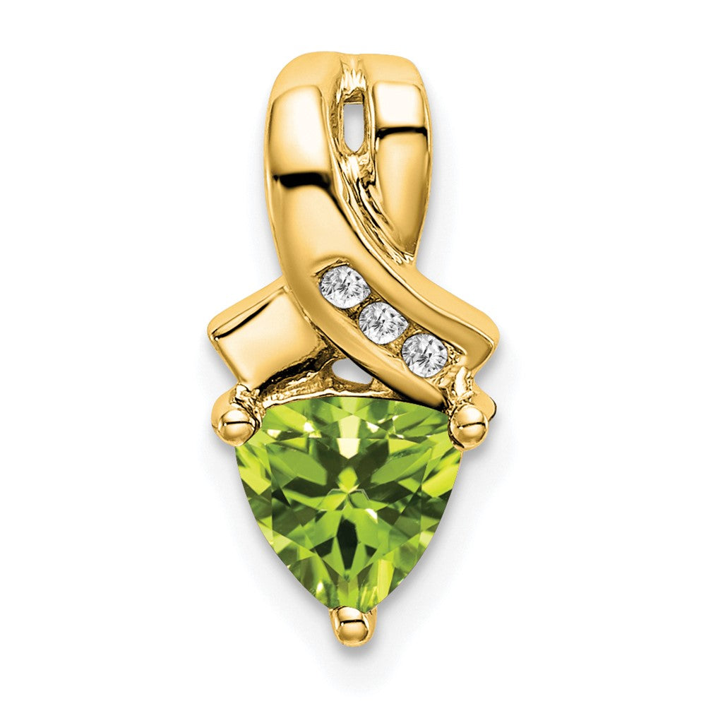 14K Yellow Gold Trillion Peridot and Real Diamond Pendant