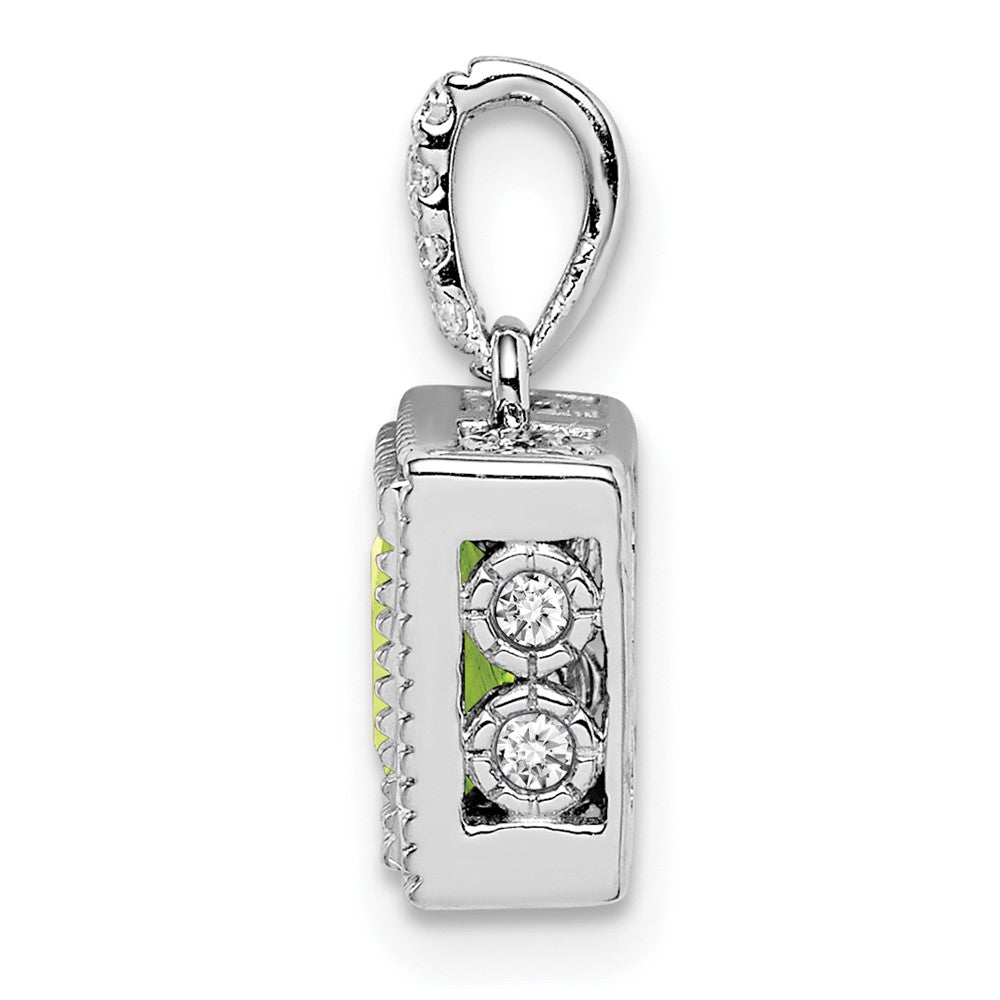 14k White Gold Square Peridot and Real Diamond Pendant