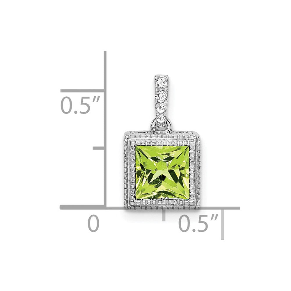 14k White Gold Square Peridot and Real Diamond Pendant