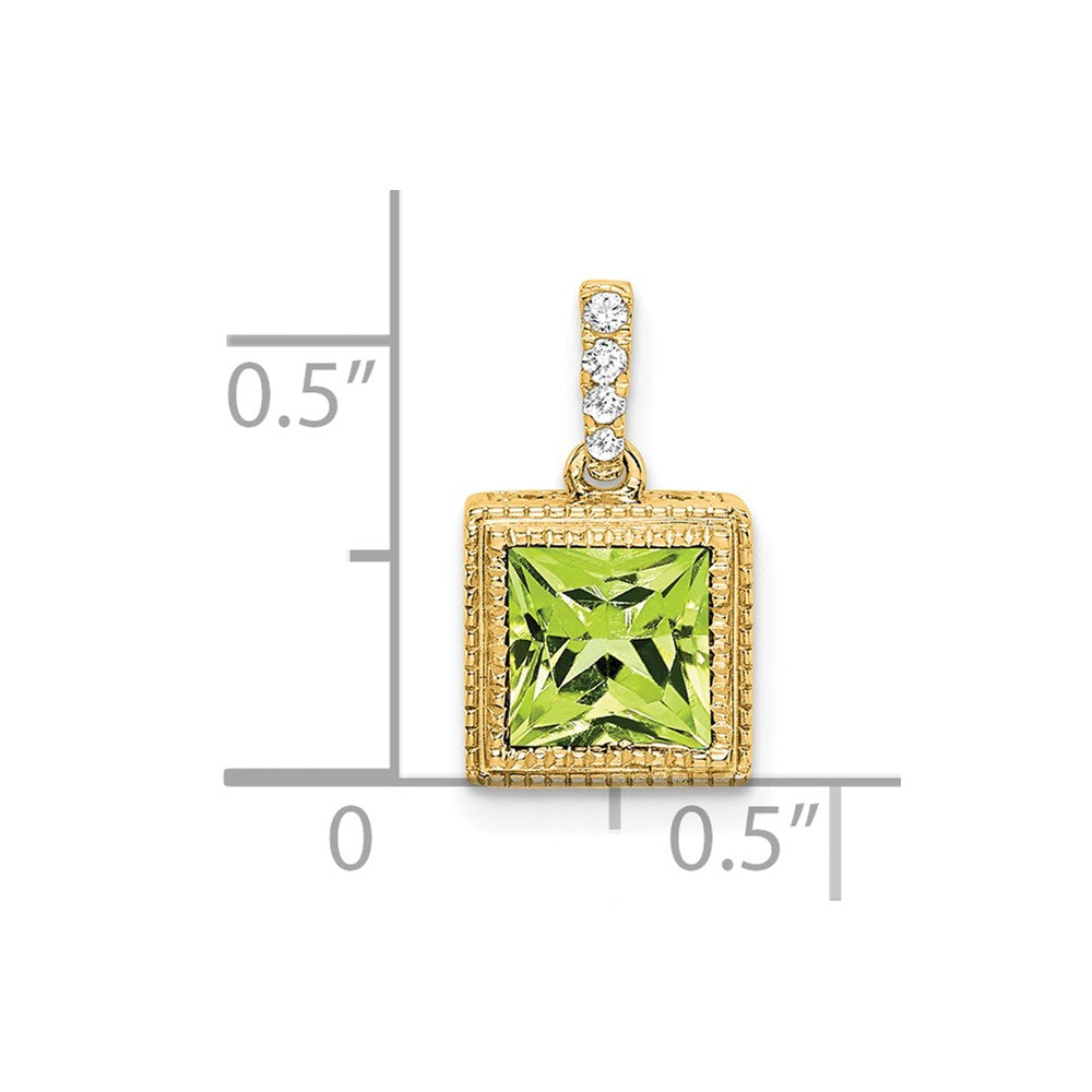 14K Yellow Gold Square Peridot and Real Diamond Pendant