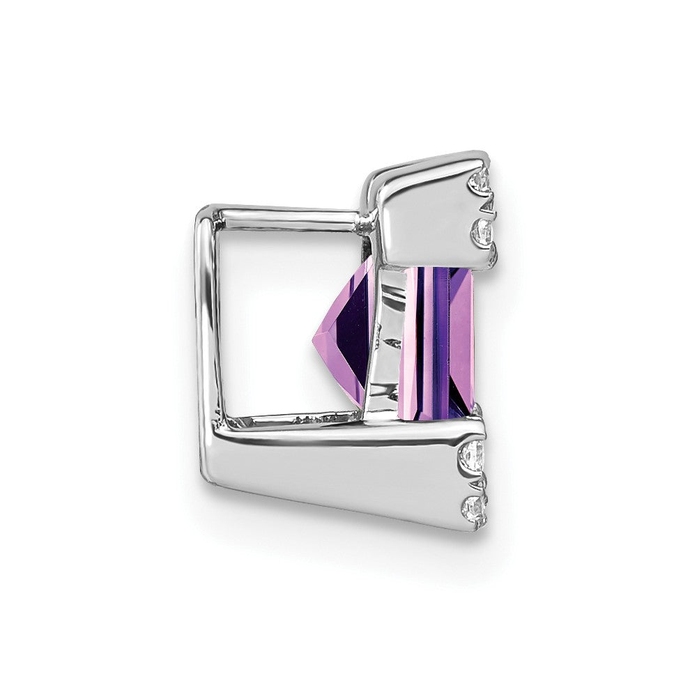 14k White Gold Square Amethyst and Real Diamond Chain Slide