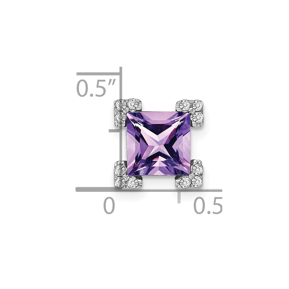 14k White Gold Square Amethyst and Real Diamond Chain Slide