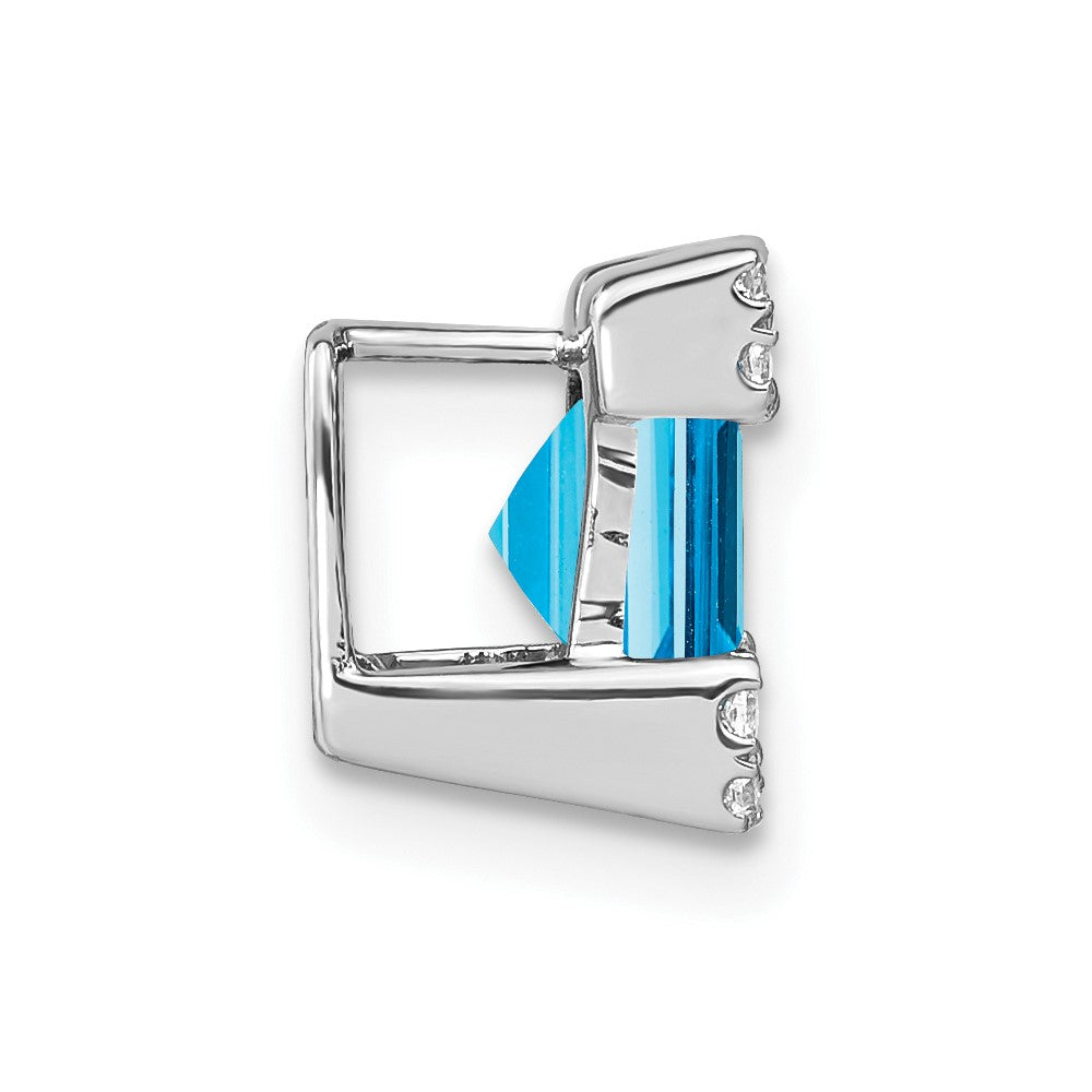 14k White Gold Square Blue Topaz and Real Diamond Chain Slide