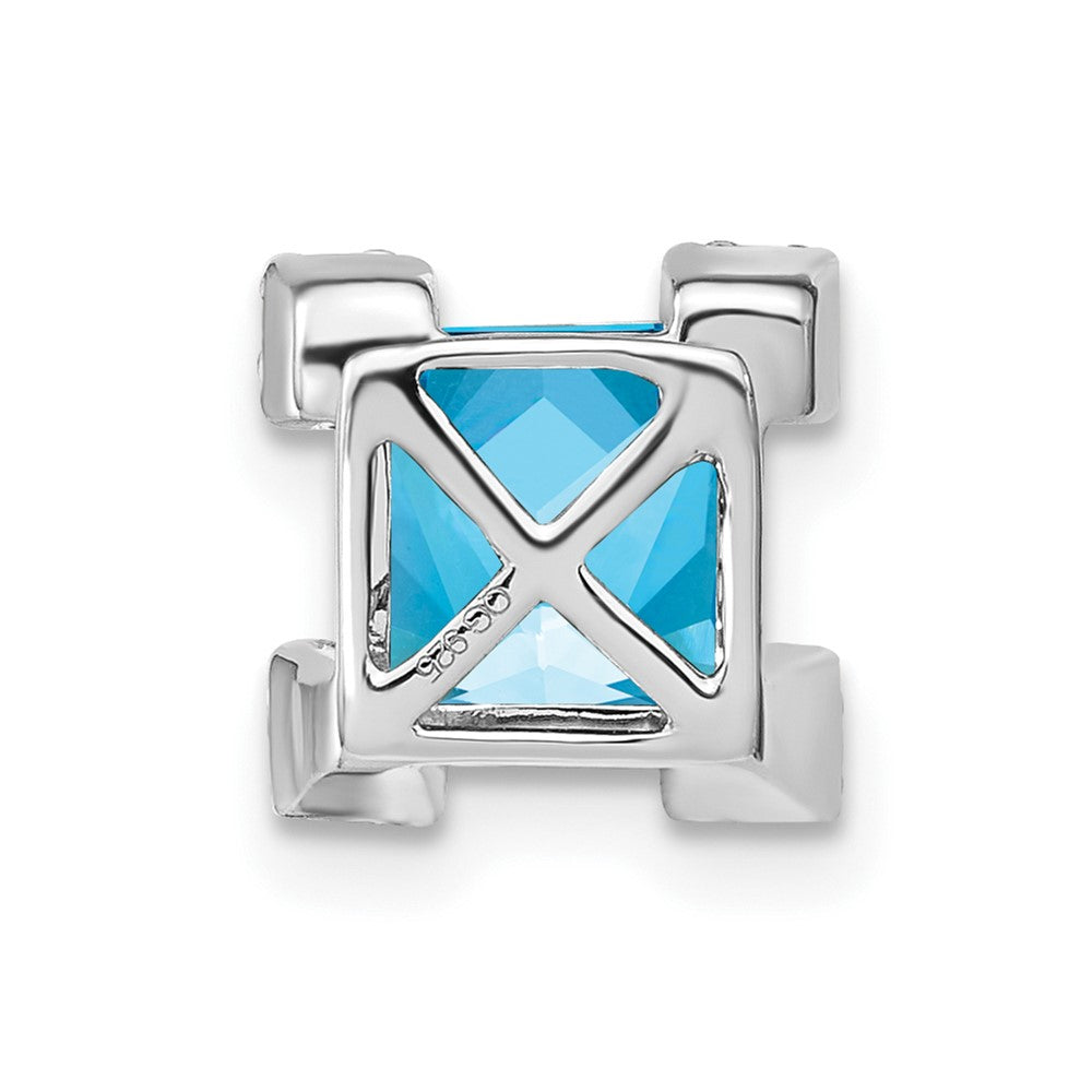 14k White Gold Square Blue Topaz and Real Diamond Chain Slide