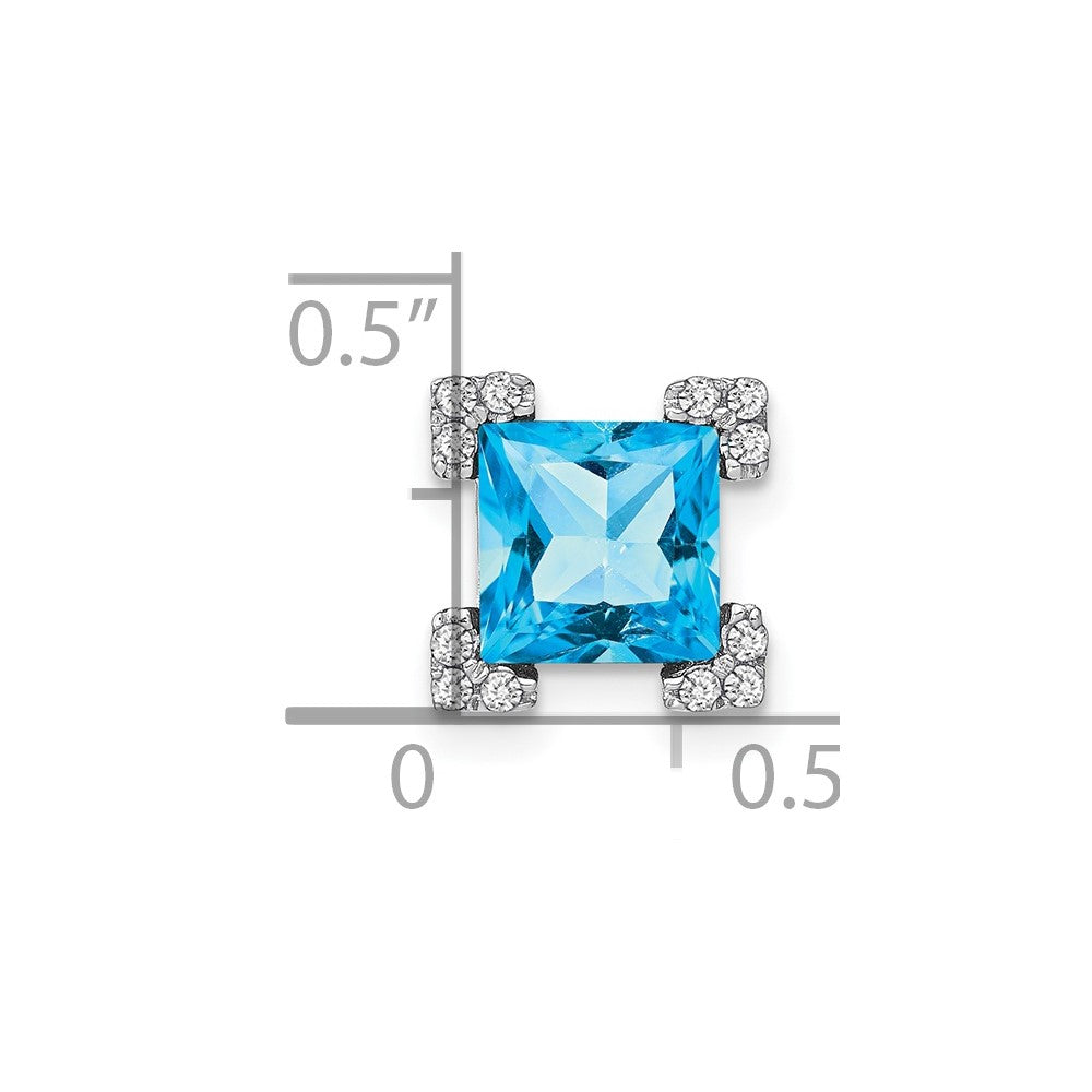 14k White Gold Square Blue Topaz and Real Diamond Chain Slide