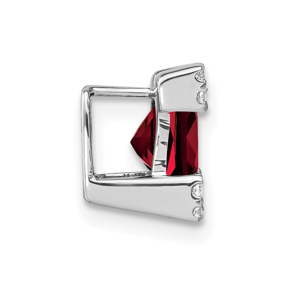 14k White Gold Square Garnet and Real Diamond Chain Slide