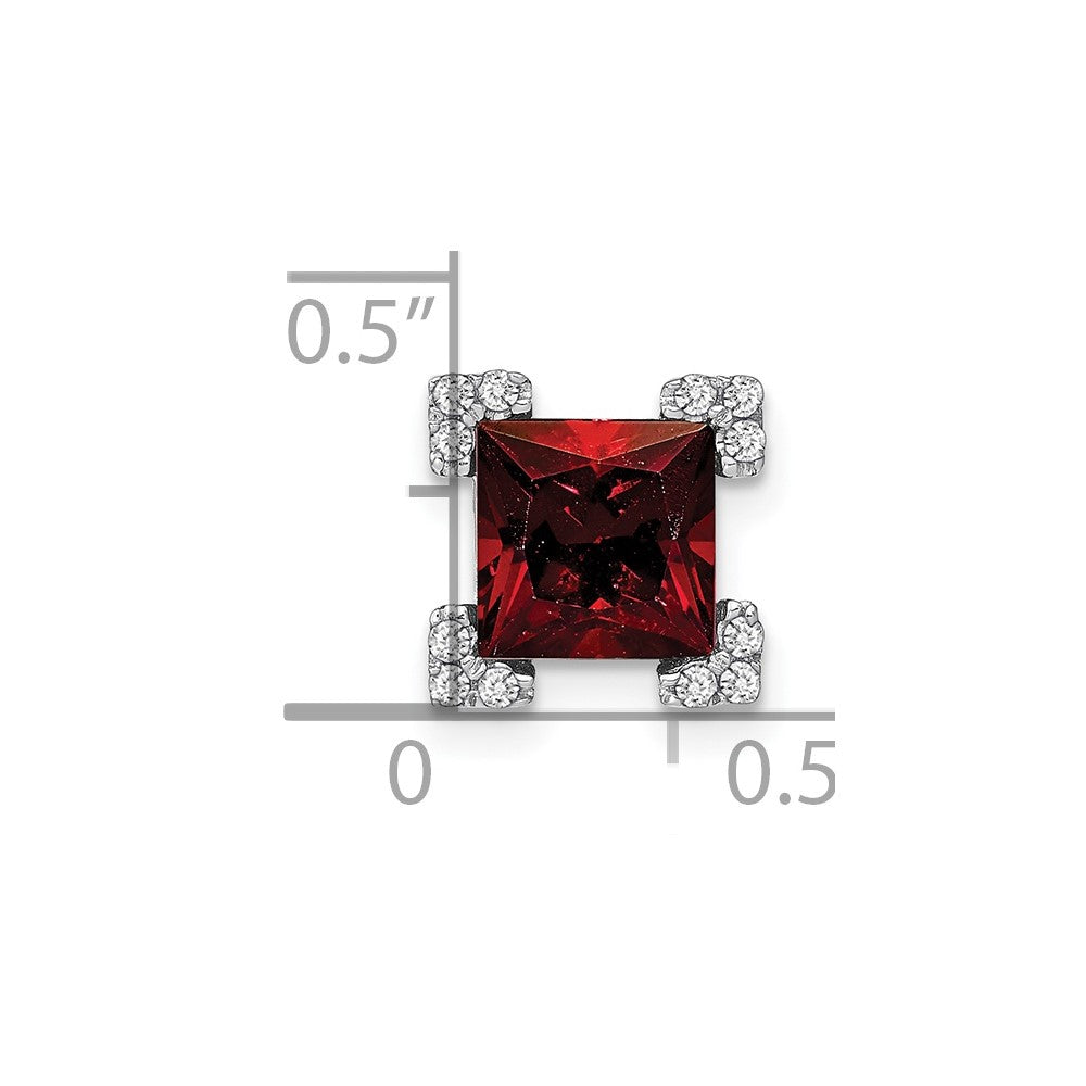 14k White Gold Square Garnet and Real Diamond Chain Slide