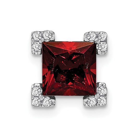 14k White Gold Square Garnet and Real Diamond Chain Slide