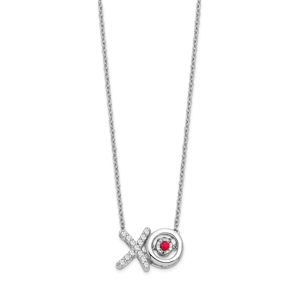 14k White Gold Ruby/Real Diamond X and O Vibrant Gemstone Necklace