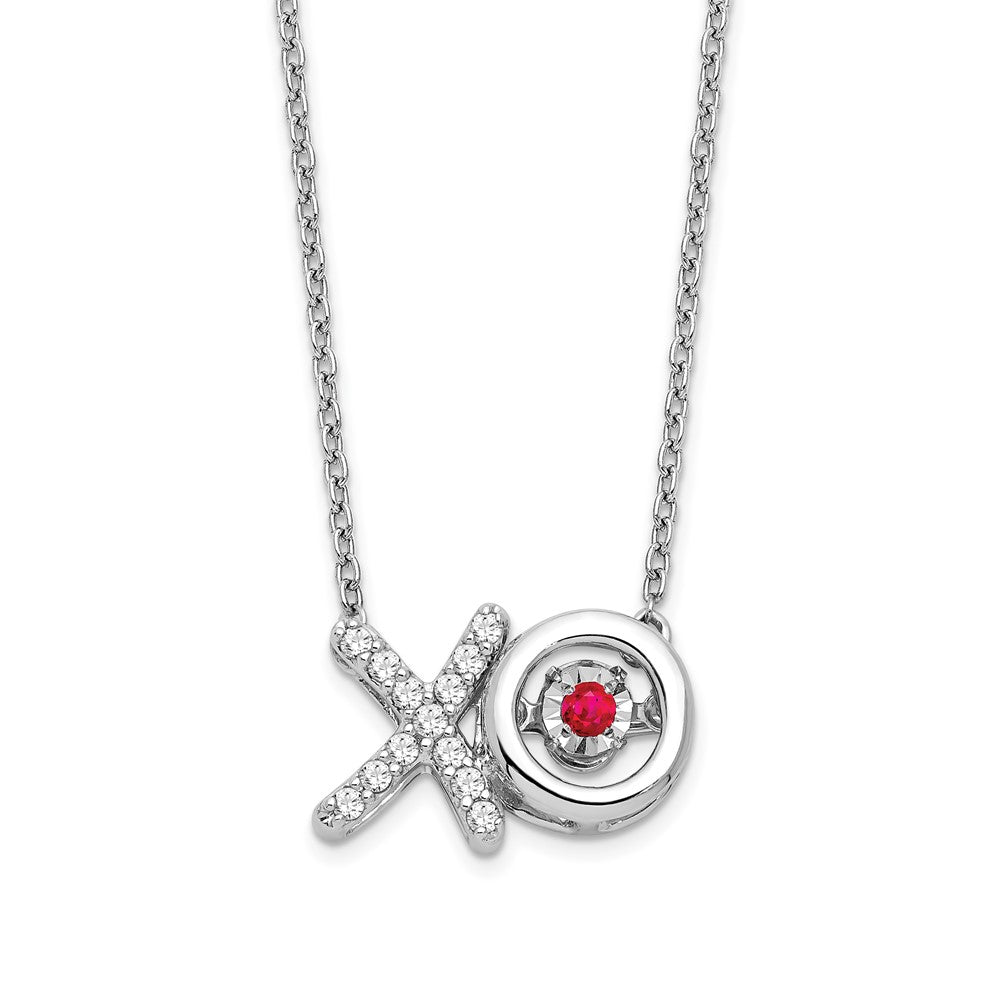 14k White Gold Ruby/Real Diamond X and O Vibrant Gemstone Necklace