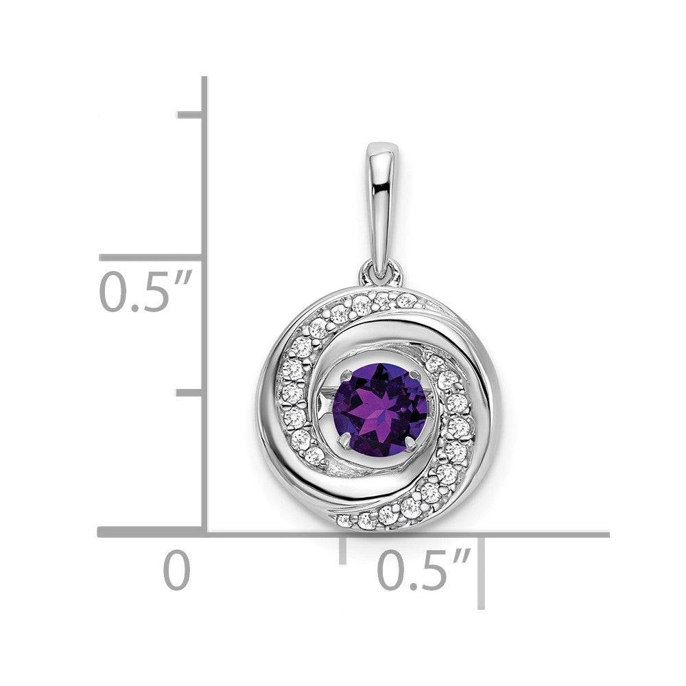 14k White Gold Round Amethyst and Real Diamond Pendant