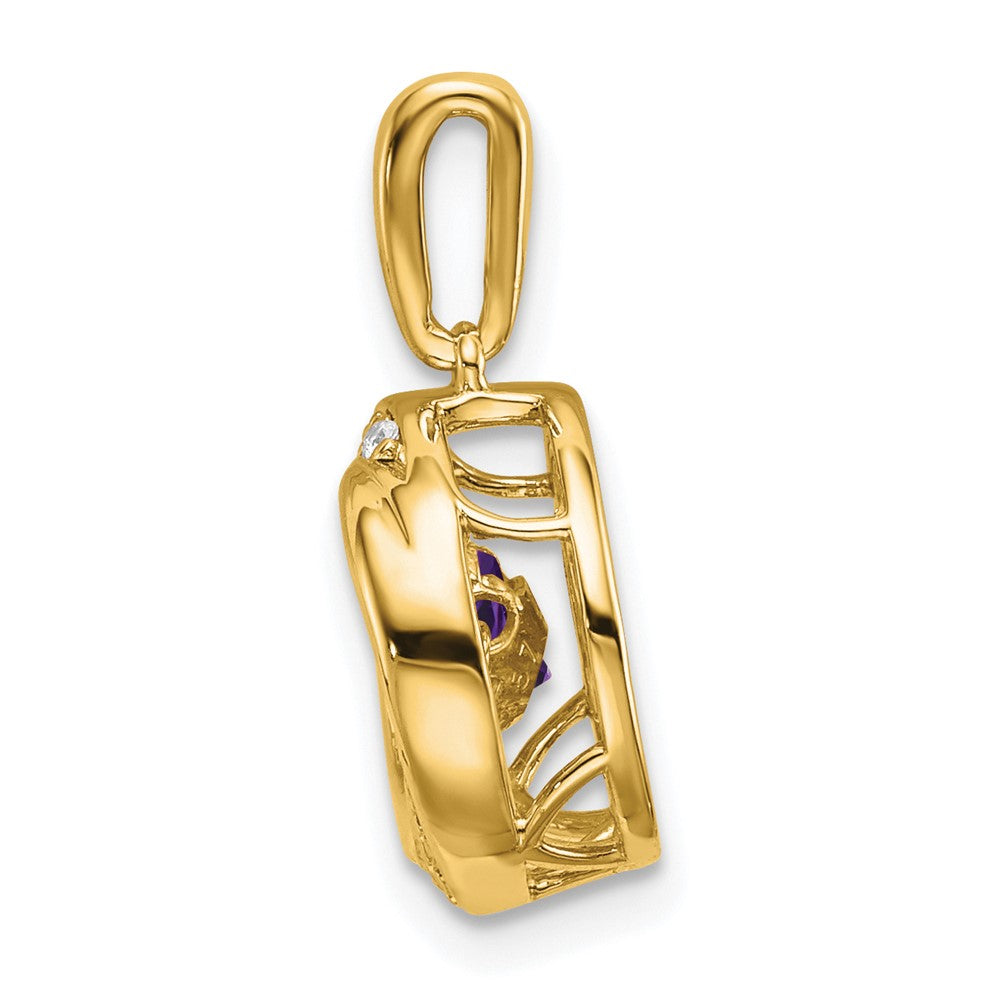 14K Yellow Gold Round Amethyst and Real Diamond Pendant