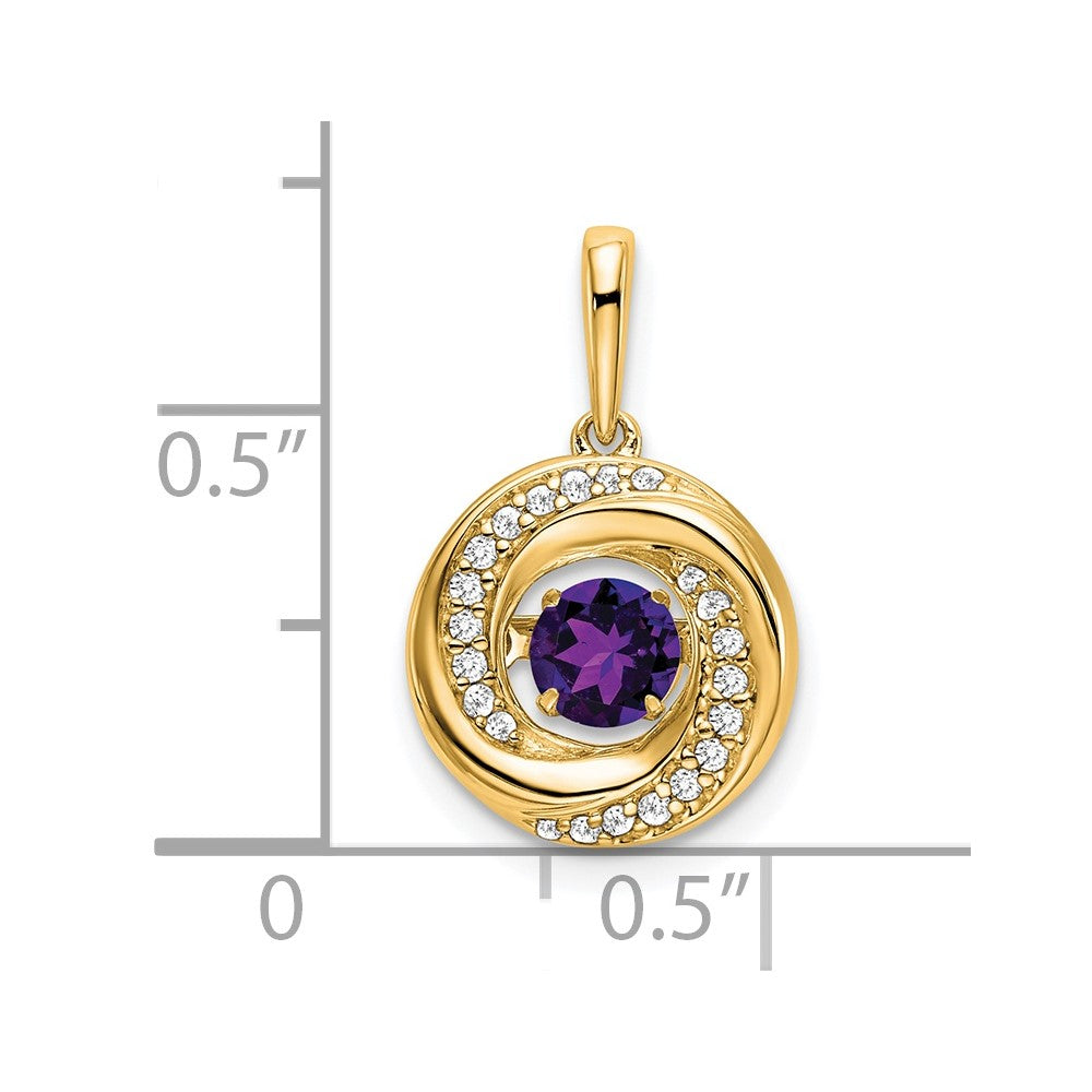 14K Yellow Gold Round Amethyst and Real Diamond Pendant