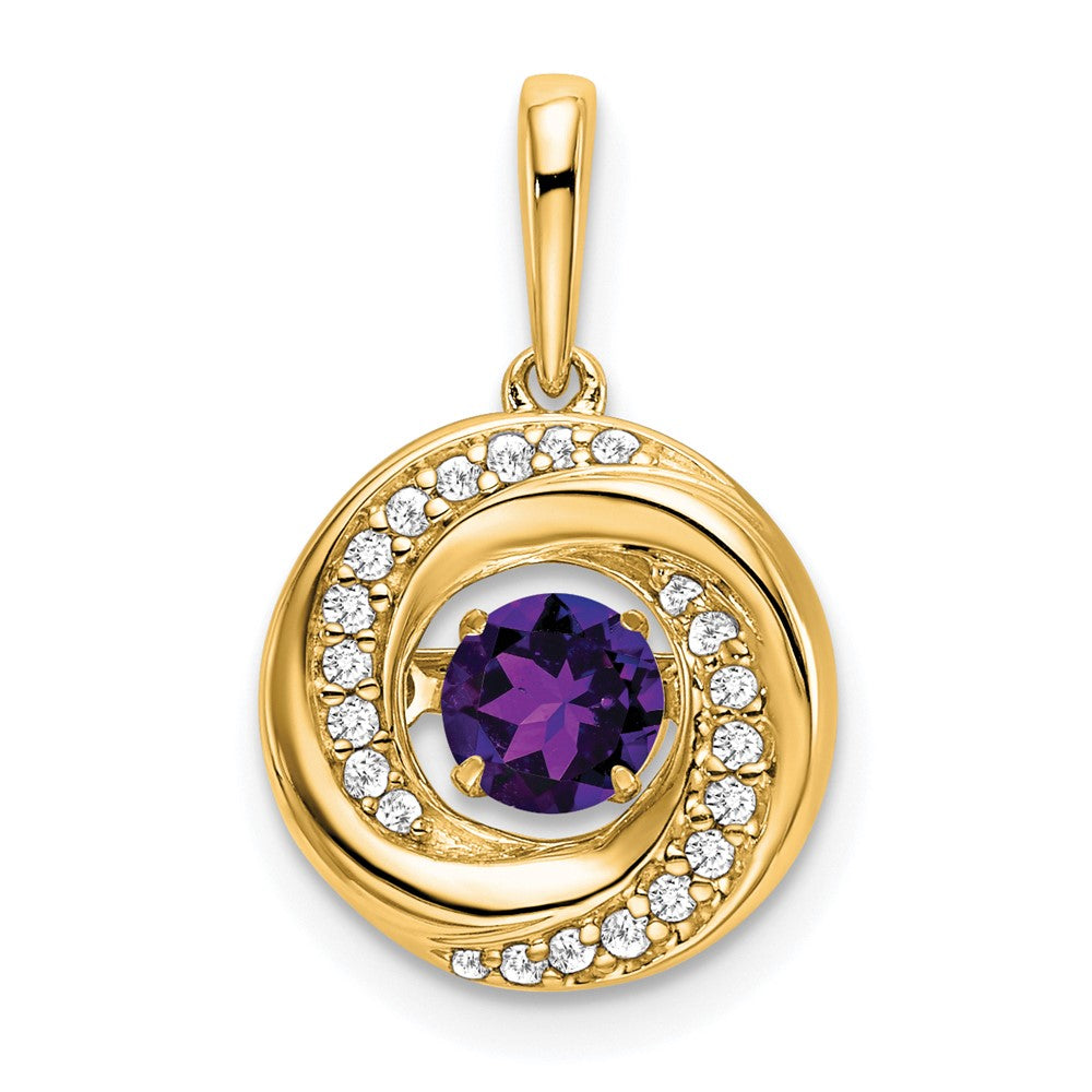 14K Yellow Gold Round Amethyst and Real Diamond Pendant