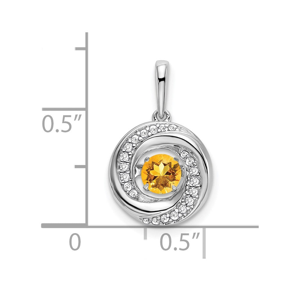 14k White Gold Round Citrine and Real Diamond Pendant