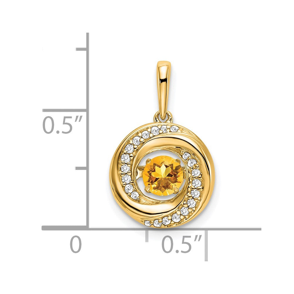 14K Yellow Gold Round Citrine and Real Diamond Pendant