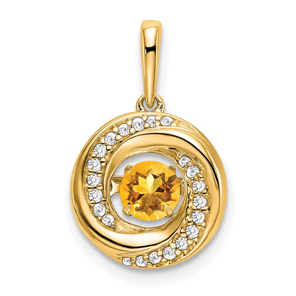 14K Yellow Gold Round Citrine and Real Diamond Pendant