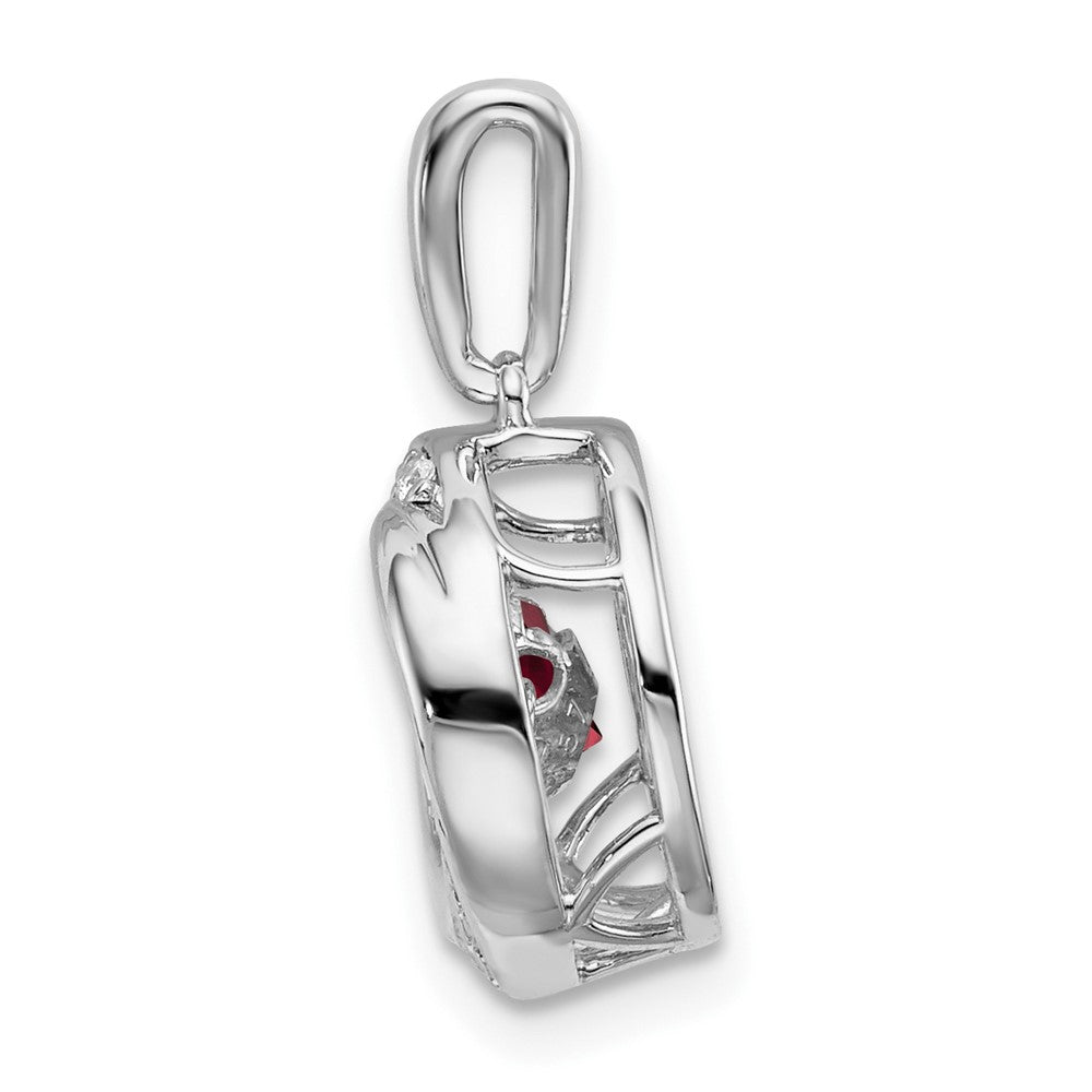 14k White Gold Round Garnet and Real Diamond Pendant