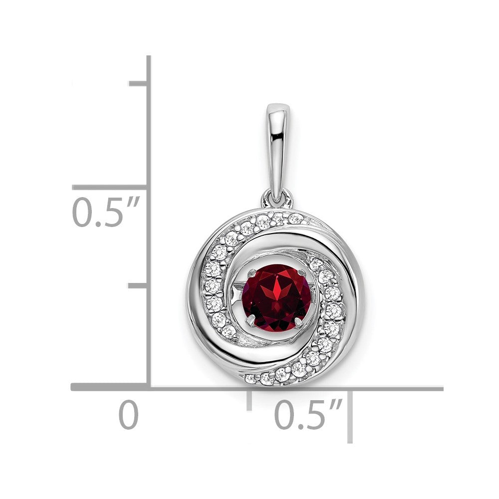 14k White Gold Round Garnet and Real Diamond Pendant