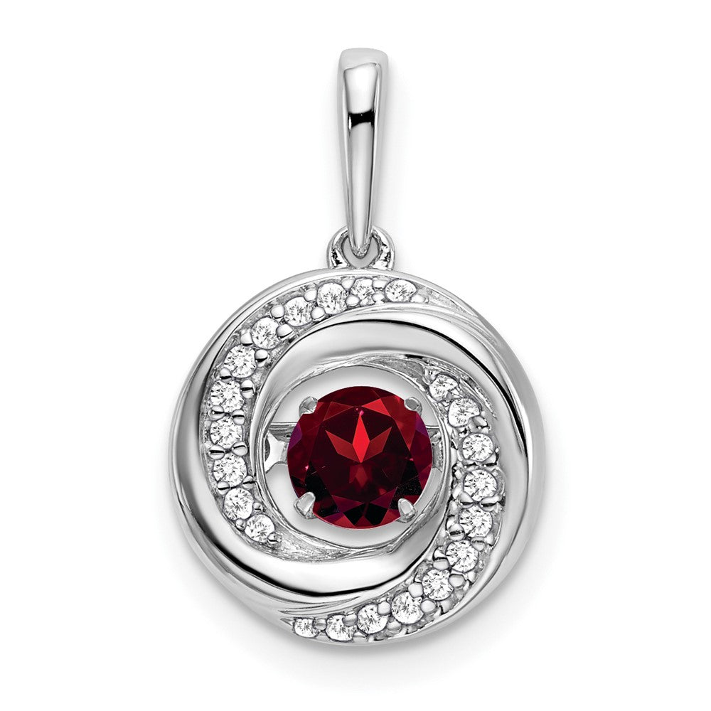 14k White Gold Round Garnet and Real Diamond Pendant