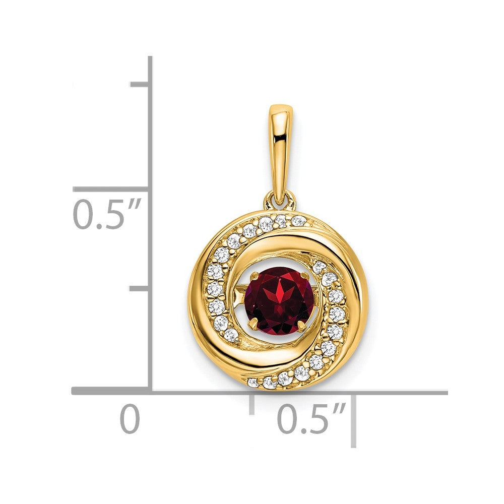 14K Yellow Gold Round Garnet and Real Diamond Pendant