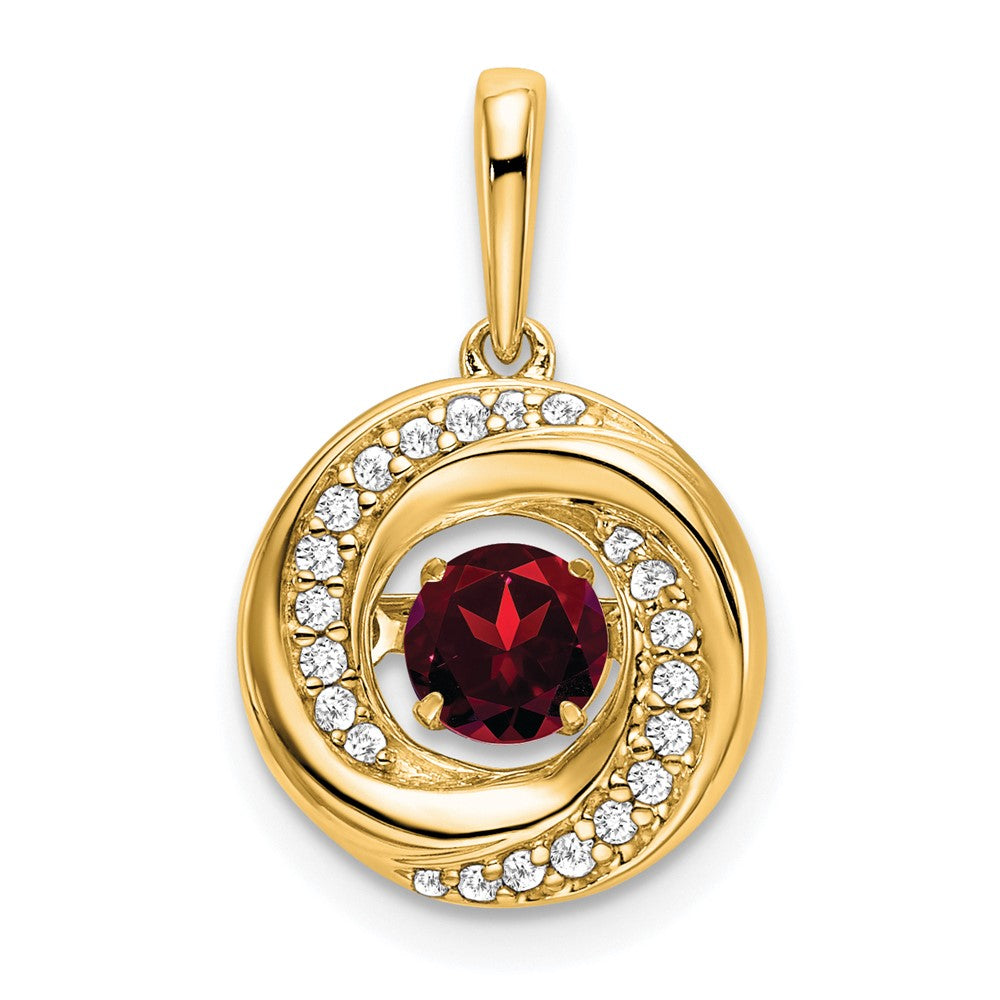 14K Yellow Gold Round Garnet and Real Diamond Pendant