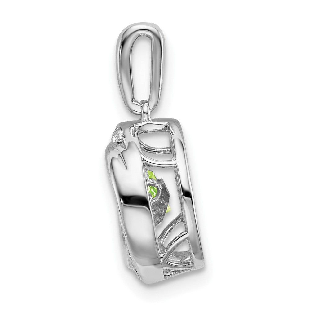 14k White Gold Round Peridot and Real Diamond Pendant