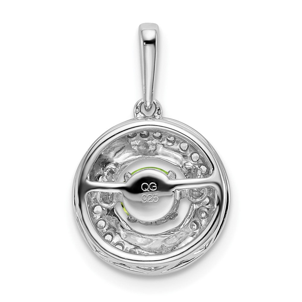 14k White Gold Round Peridot and Real Diamond Pendant