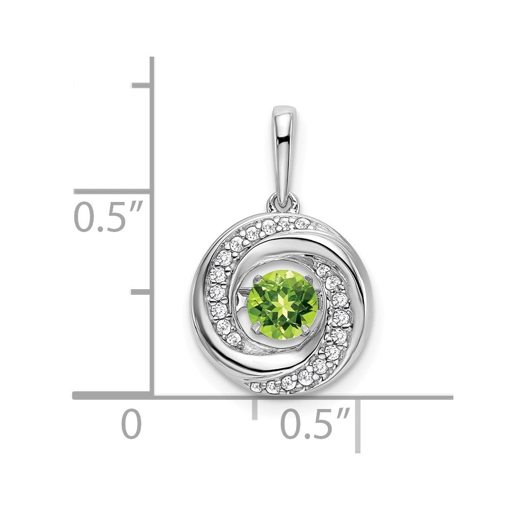 14k White Gold Round Peridot and Real Diamond Pendant