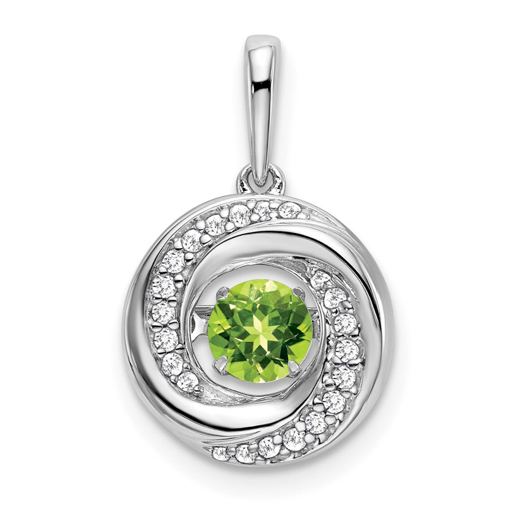 14k White Gold Round Peridot and Real Diamond Pendant